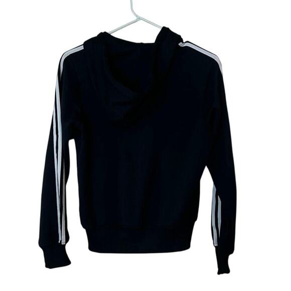 Adidas Y2K Zip Up Hooded Jacket Size M Striped Sleeves Trefoil Logo Black White - Picture 2 of 15